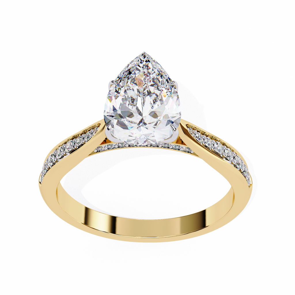 Pear-Cut Lab-Grown Diamond Solitaire Ring | Pavé Bridge, Gallery & Shank | VR260067