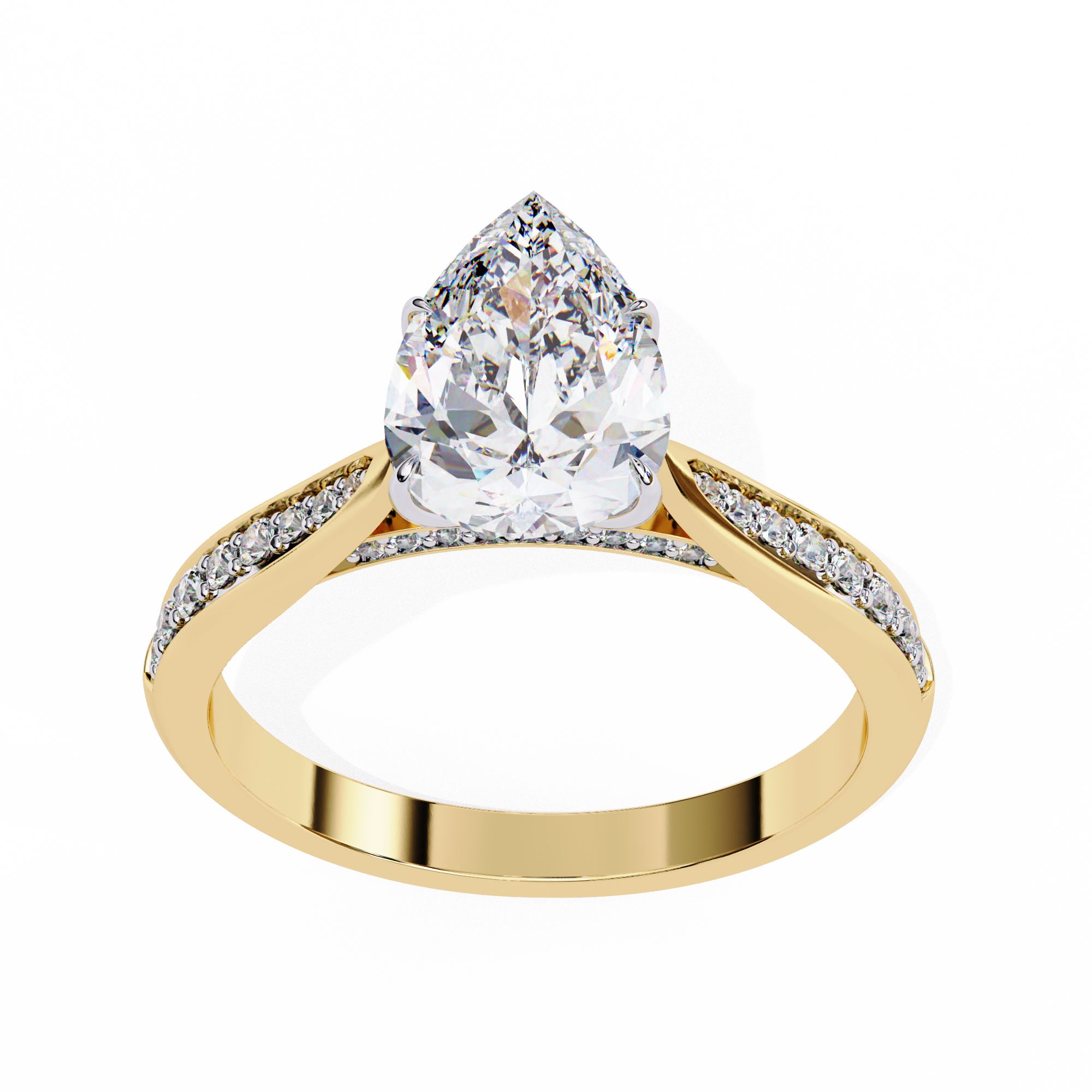 Pear-Cut Lab-Grown Diamond Solitaire Ring | Pavé Bridge, Gallery & Shank | VR260067