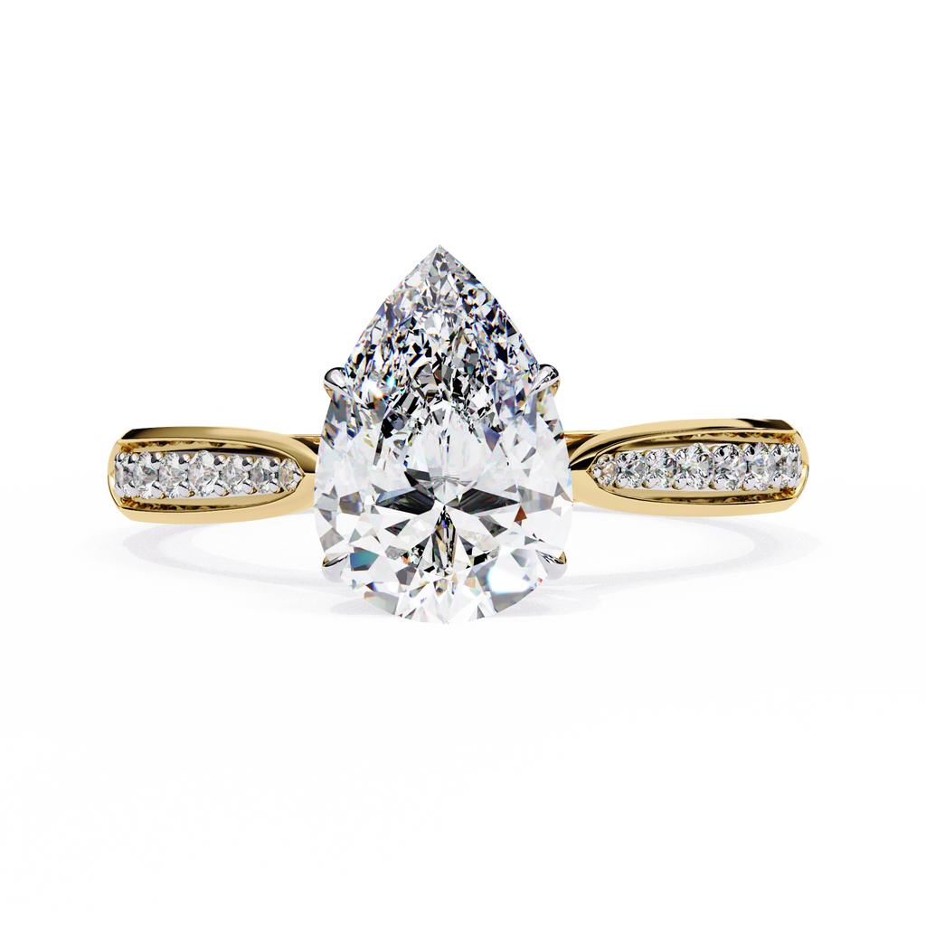 Pear-Cut Lab-Grown Diamond Solitaire Ring | Pavé Bridge, Gallery & Shank | VR260067