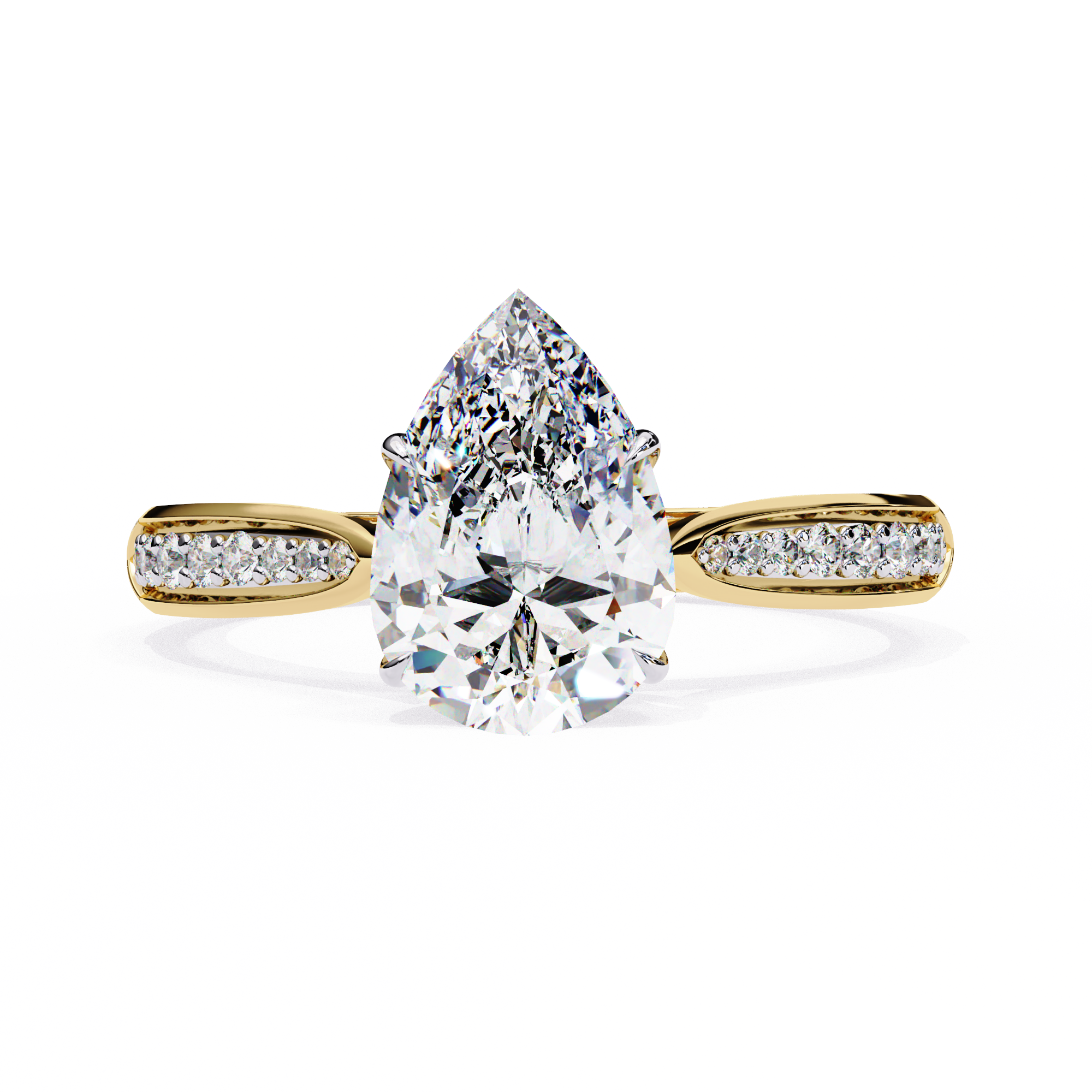 Pear-Cut Lab-Grown Diamond Solitaire Ring | Pavé Bridge, Gallery & Shank | VR260067