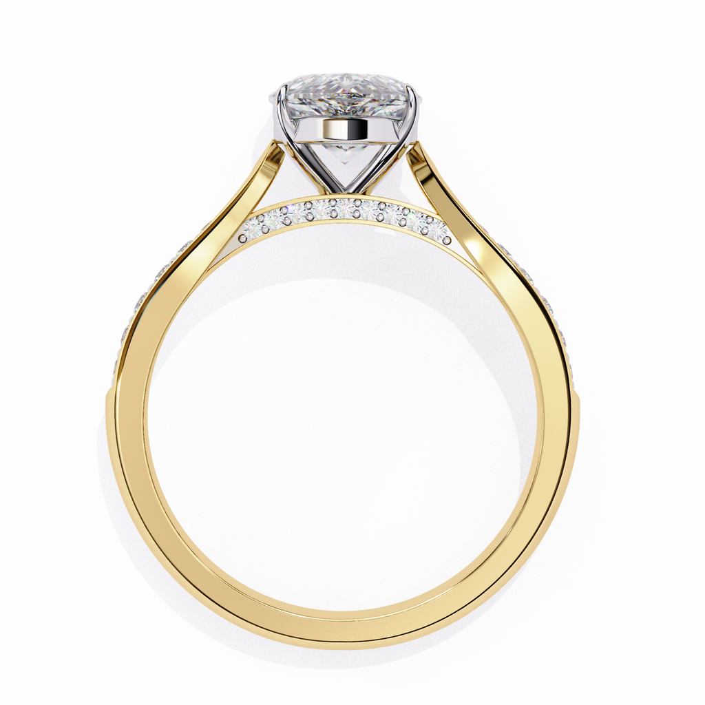 Pear-Cut Lab-Grown Diamond Solitaire Ring | Pavé Bridge, Gallery & Shank | VR260067
