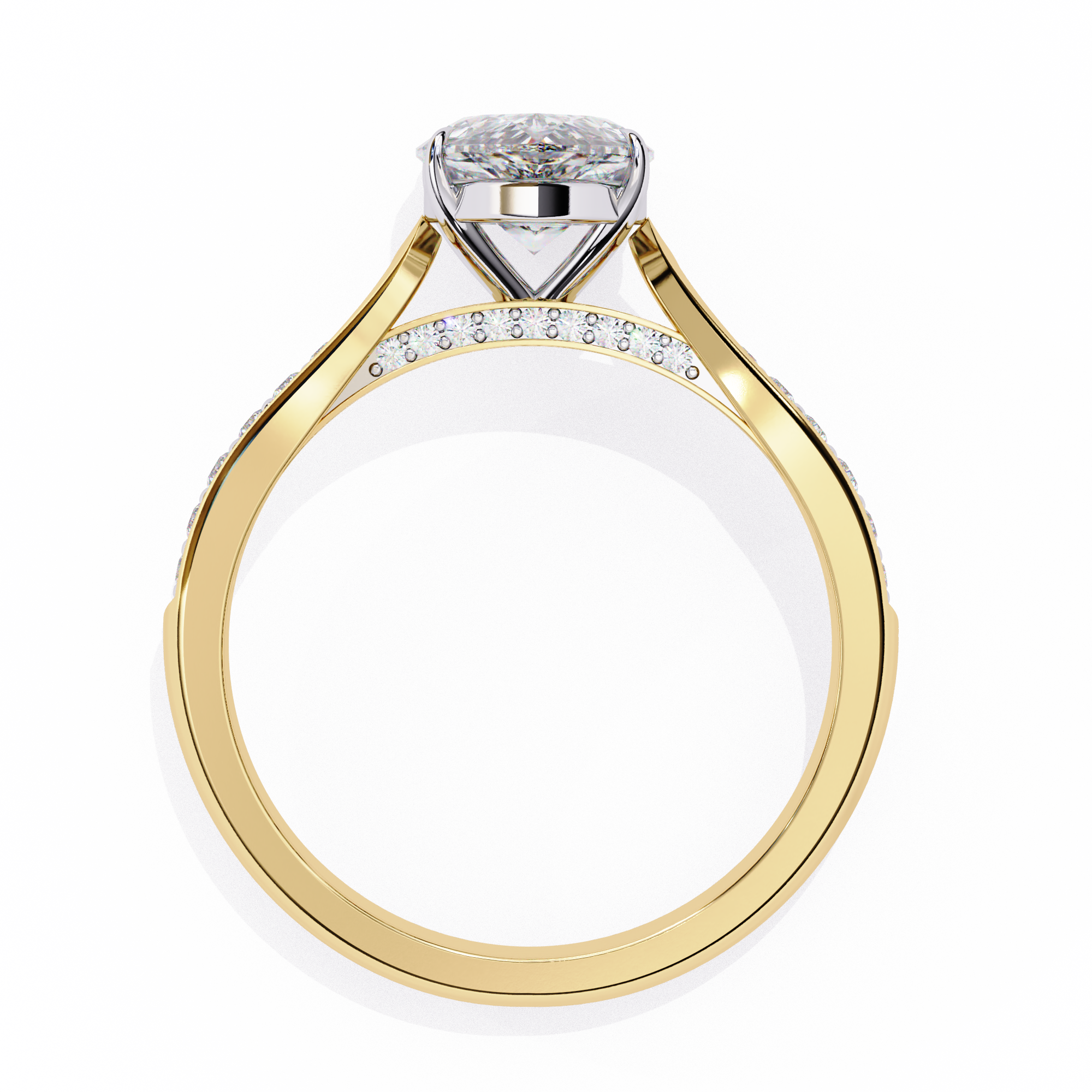 Pear-Cut Lab-Grown Diamond Solitaire Ring | Pavé Bridge, Gallery & Shank | VR260067