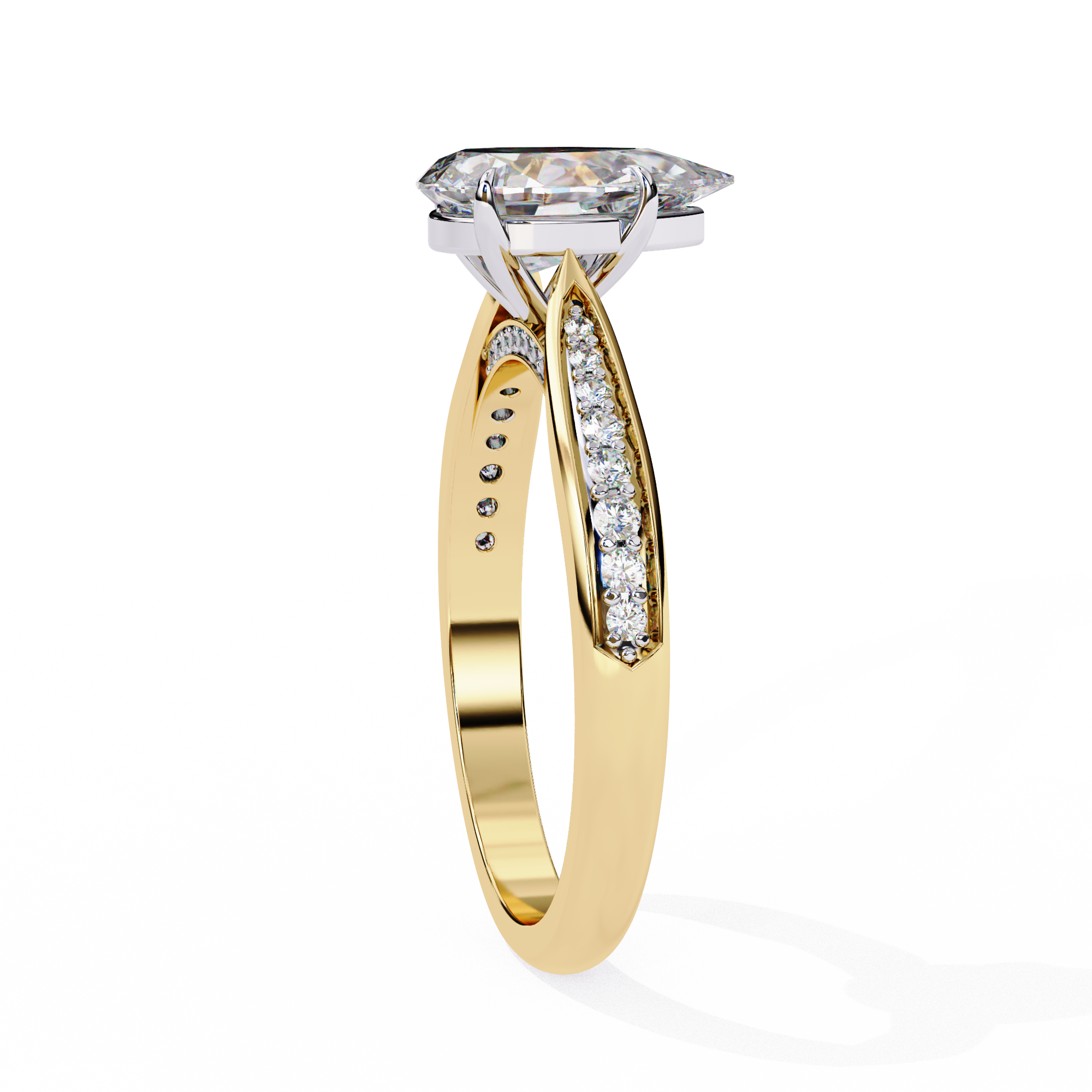 Pear-Cut Lab-Grown Diamond Solitaire Ring | Pavé Bridge, Gallery & Shank | VR260067