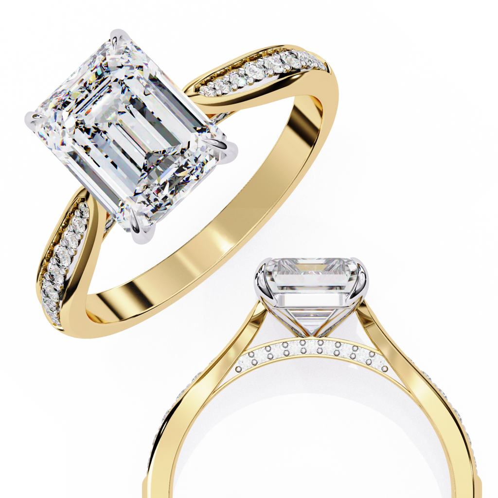 Emerald-Cut Lab-Grown Diamond Solitaire Ring | Pavé Bridge, Gallery & Shank | VR260069