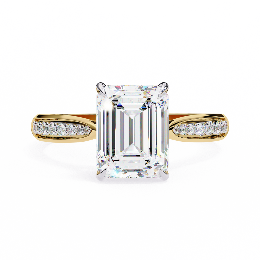 Emerald-Cut Lab-Grown Diamond Solitaire Ring | Pavé Bridge, Gallery & Shank | VR260069