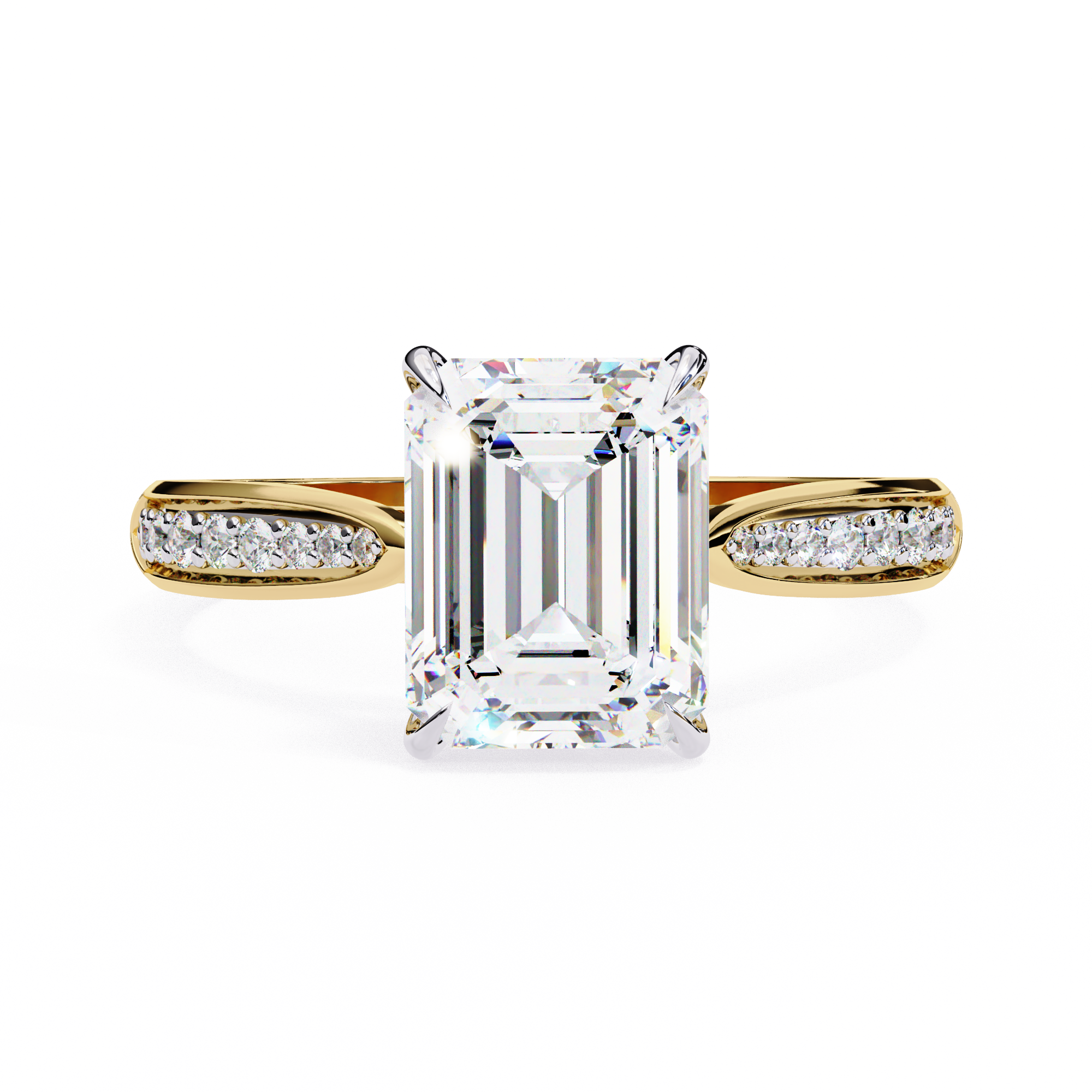 Emerald-Cut Lab-Grown Diamond Solitaire Ring | Pavé Bridge, Gallery & Shank | VR260069