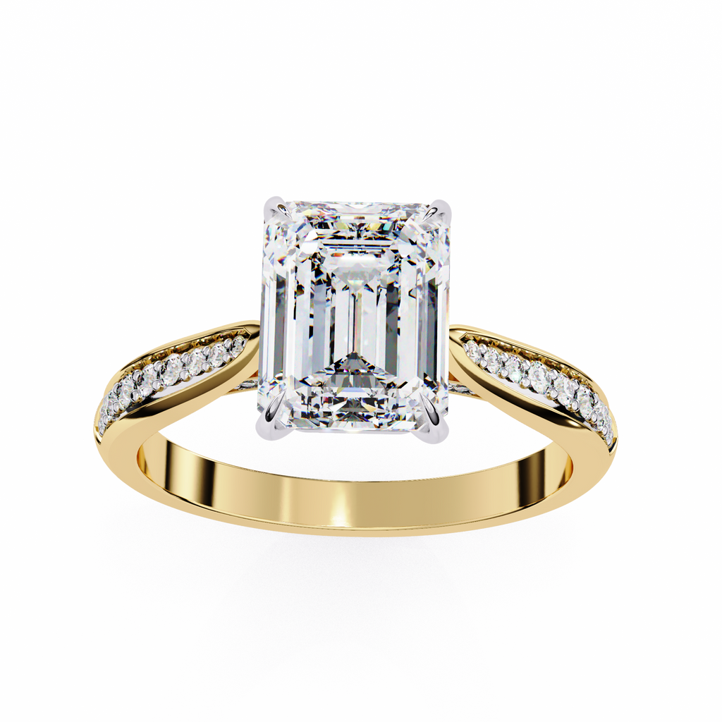 Emerald-Cut Lab-Grown Diamond Solitaire Ring | Pavé Bridge, Gallery & Shank | VR260069
