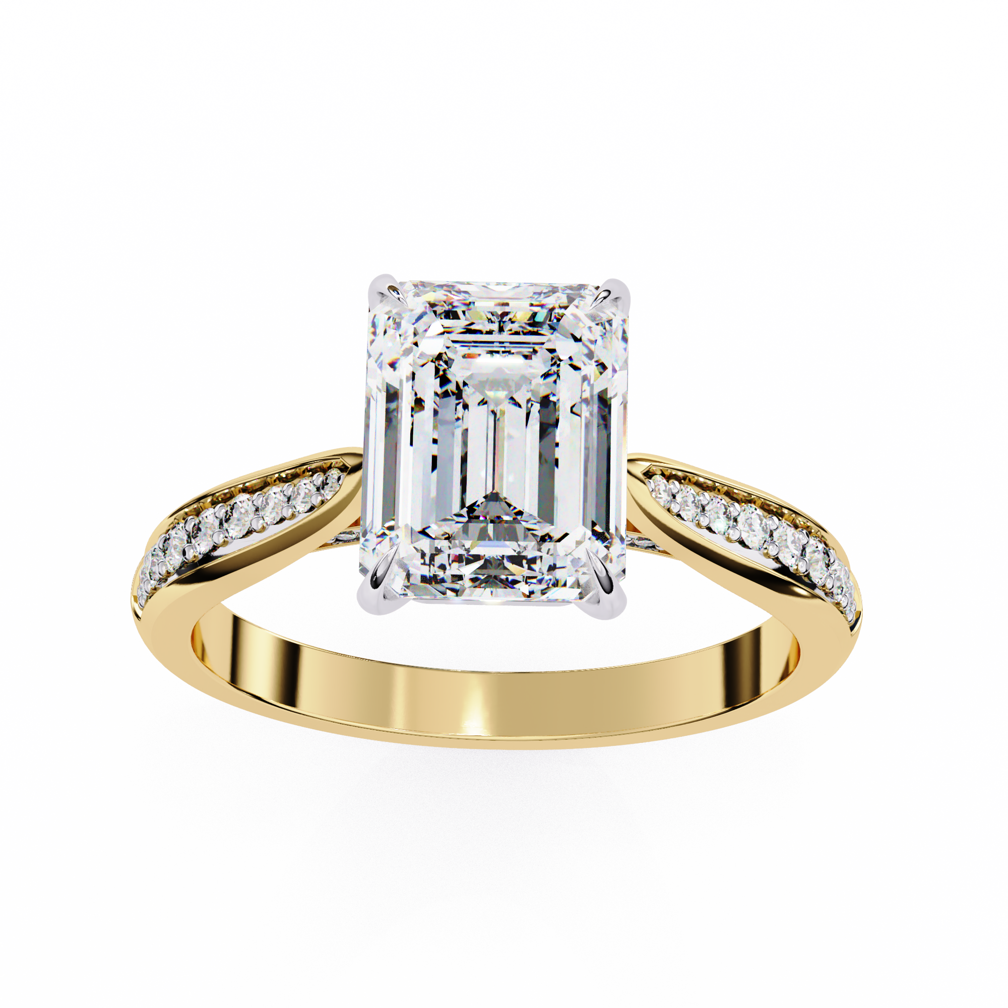 Emerald-Cut Lab-Grown Diamond Solitaire Ring | Pavé Bridge, Gallery & Shank | VR260069