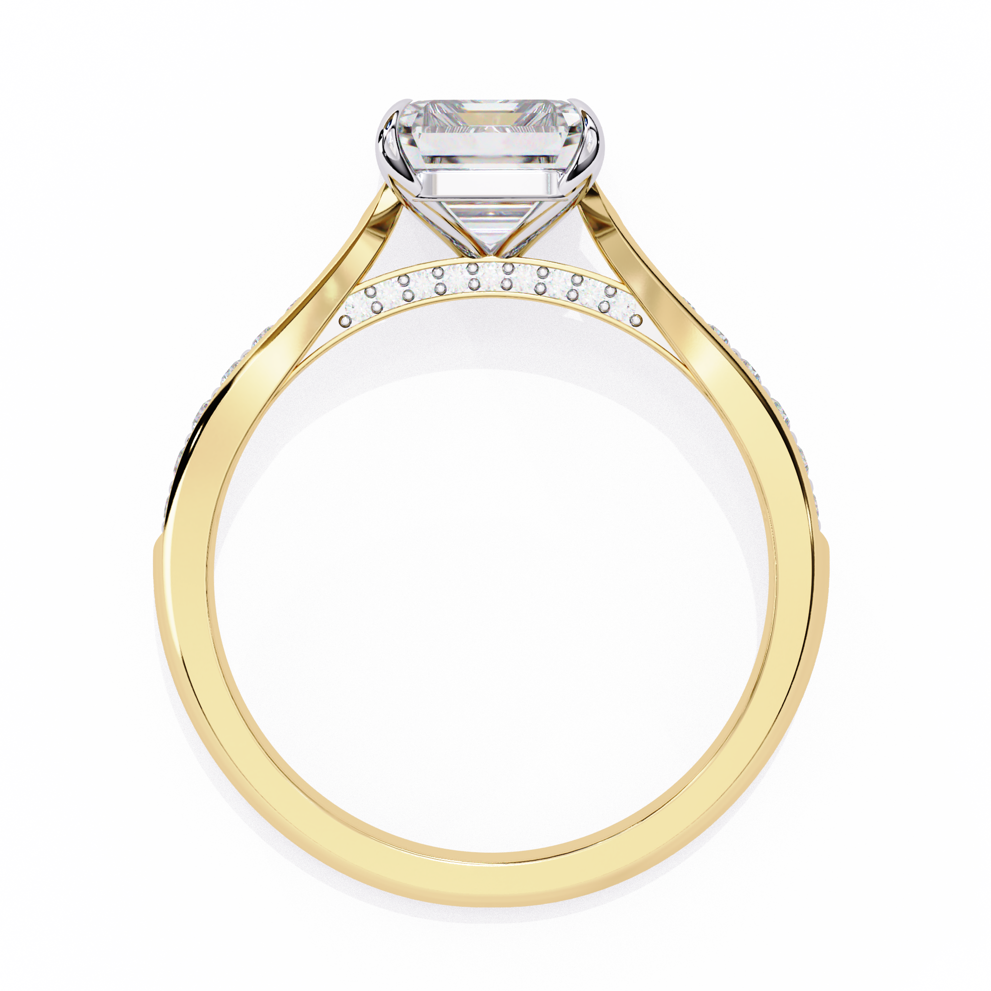 Radiant-Cut Lab-Grown Diamond Solitaire Ring | Pavé Bridge, Gallery & Shank | VR260070