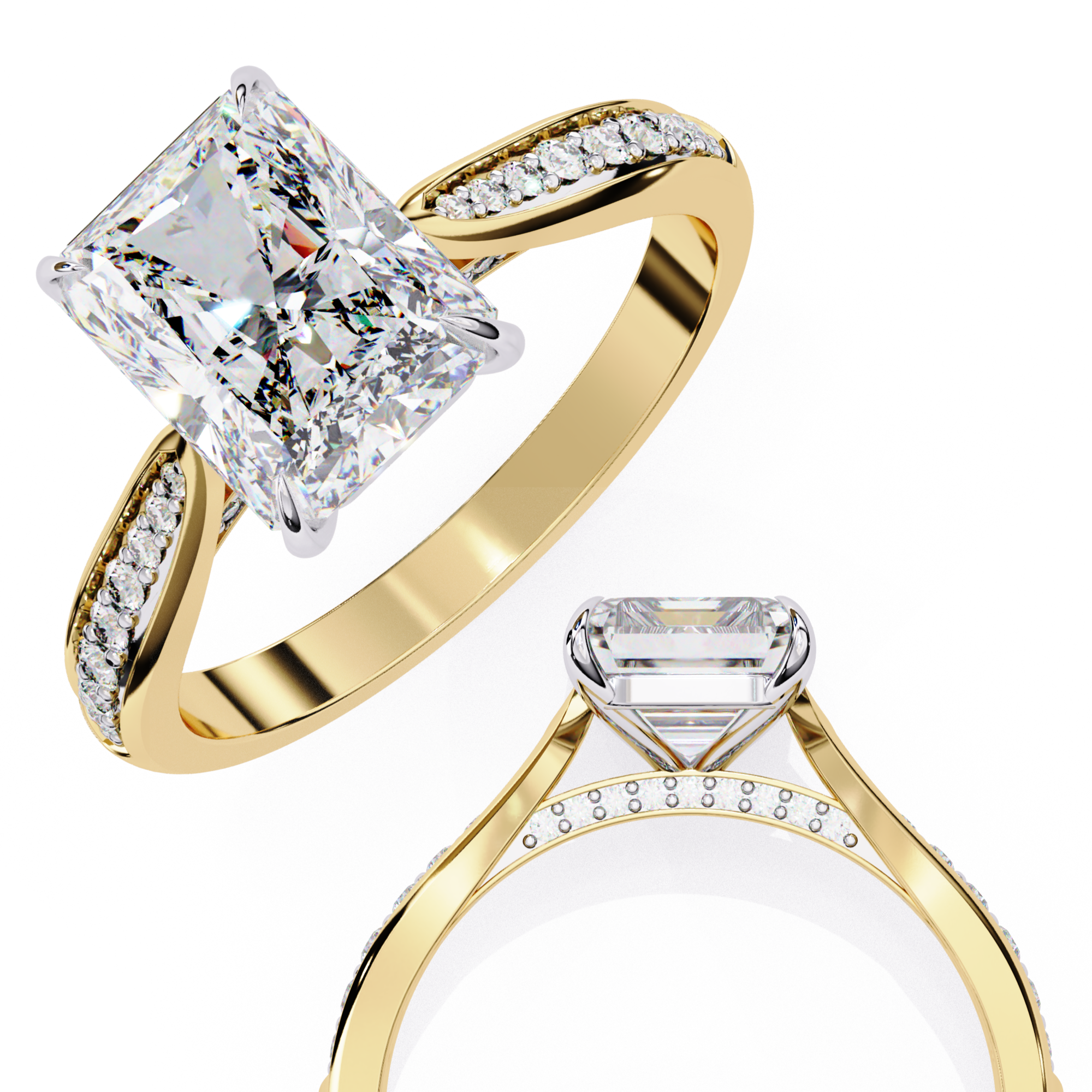 Radiant-Cut Lab-Grown Diamond Solitaire Ring | Pavé Bridge, Gallery & Shank | VR260070