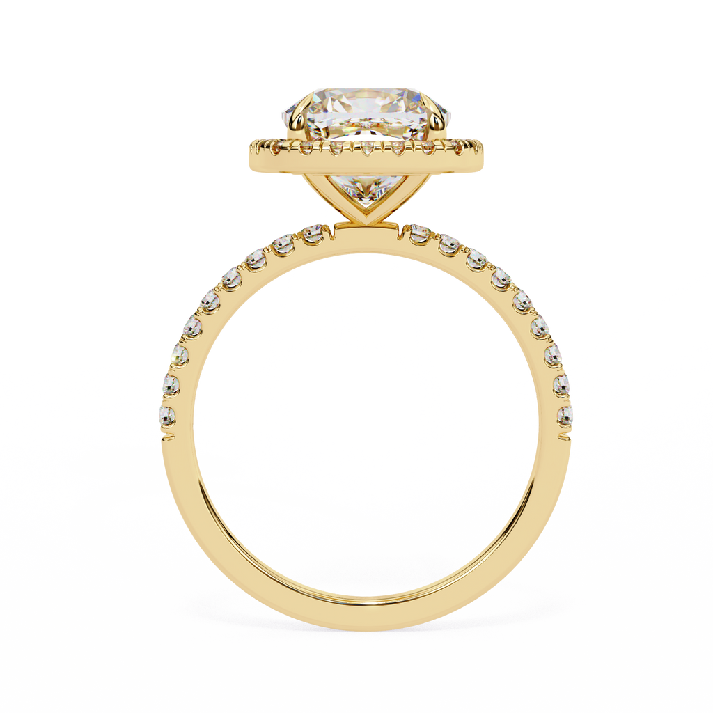 1.75ct Cushion Cut Lab-Grown Diamond Halo Engagement Ring | Pavé Halo & Diamond Shank