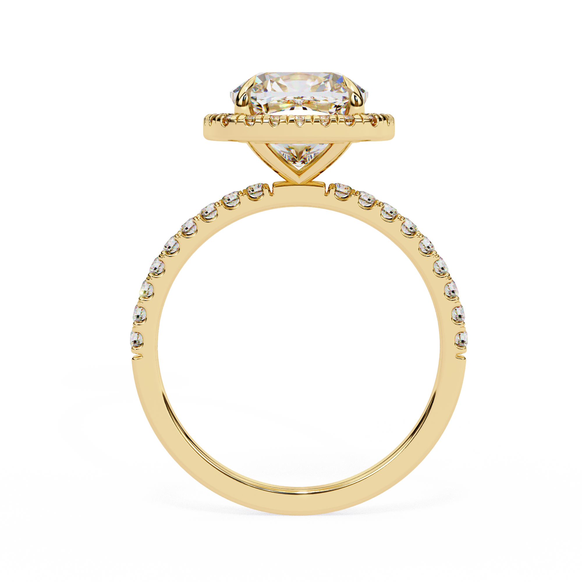 1.75ct Cushion Cut Lab-Grown Diamond Halo Engagement Ring | Pavé Halo & Diamond Shank