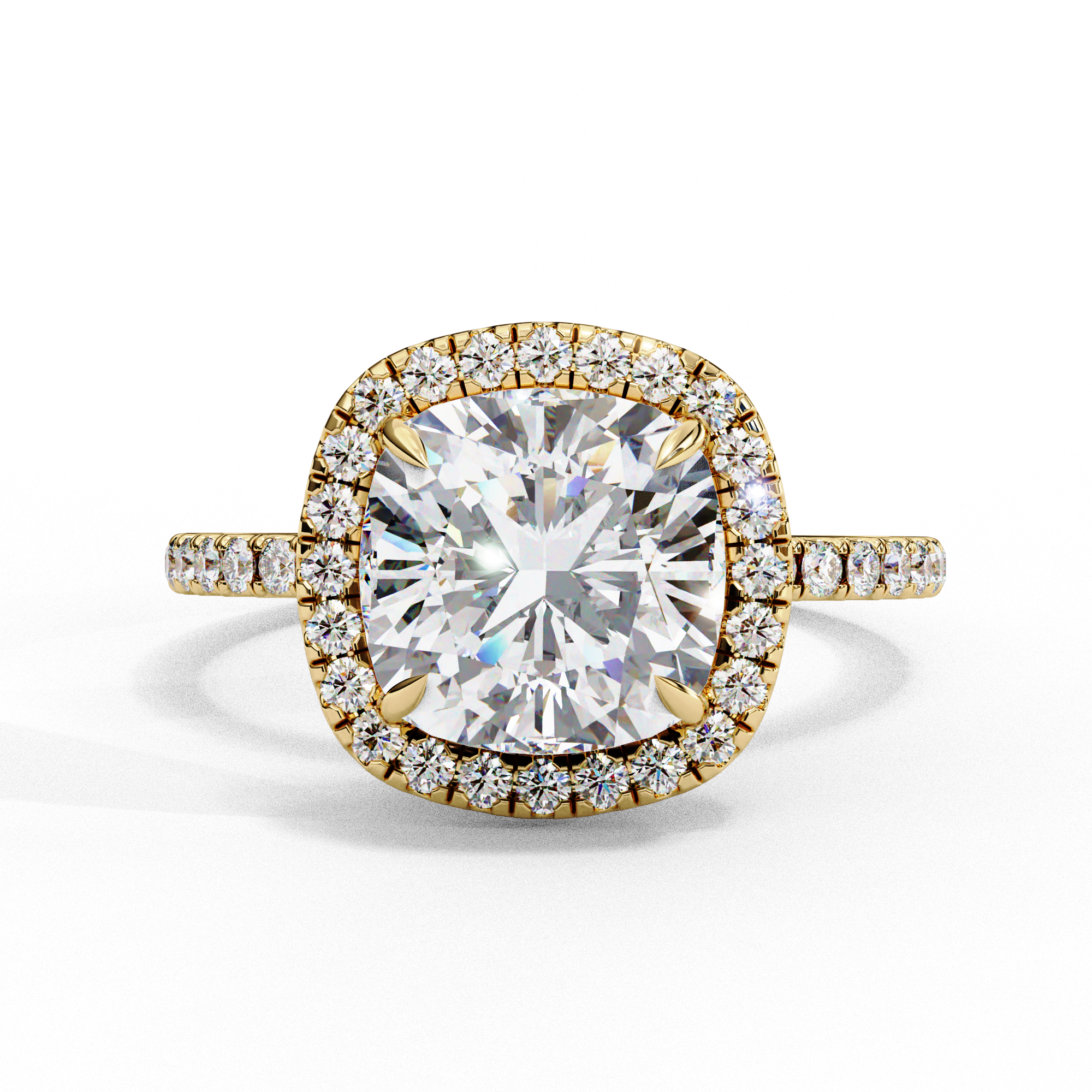 1.75ct Cushion Cut Lab-Grown Diamond Halo Engagement Ring | Pavé Halo & Diamond Shank