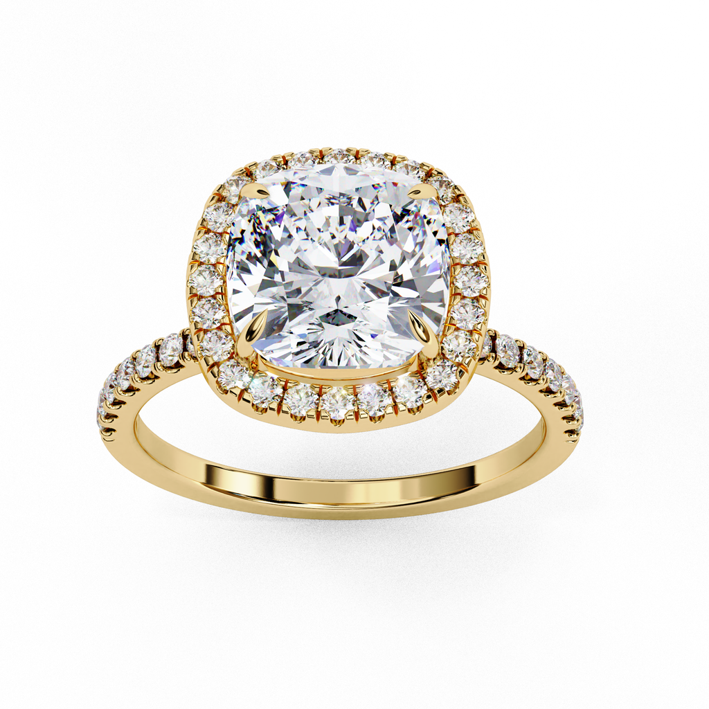 1.75ct Cushion Cut Lab-Grown Diamond Halo Engagement Ring | Pavé Halo & Diamond Shank