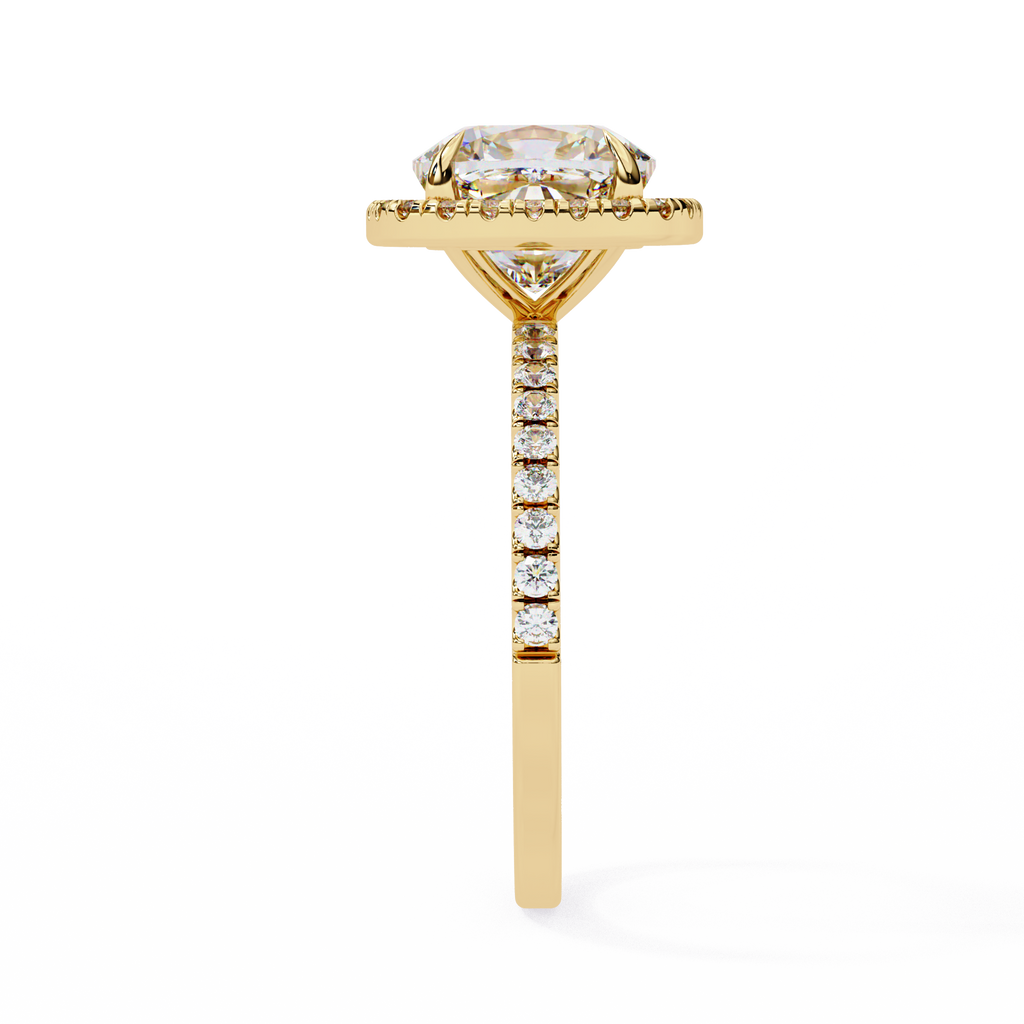 1.75ct Cushion Cut Lab-Grown Diamond Halo Engagement Ring | Pavé Halo & Diamond Shank