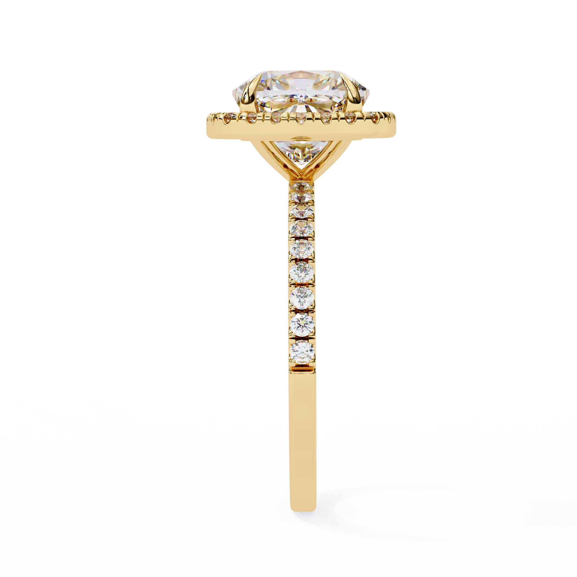 1.75ct Cushion Cut Lab-Grown Diamond Halo Engagement Ring | Pavé Halo & Diamond Shank