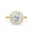 Cushion-Cut Lab-Grown Diamond Floral Halo Ring | Plain Solitaire Shank | VR260072