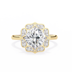 Cushion-Cut Lab-Grown Diamond Floral Halo Ring | Plain Solitaire Shank | VR260072