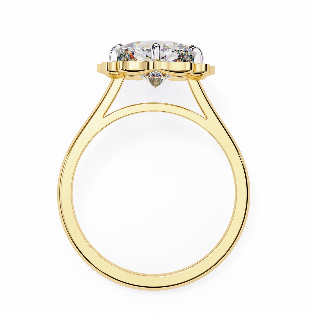 Cushion-Cut Lab-Grown Diamond Floral Halo Ring | Plain Solitaire Shank | VR260072