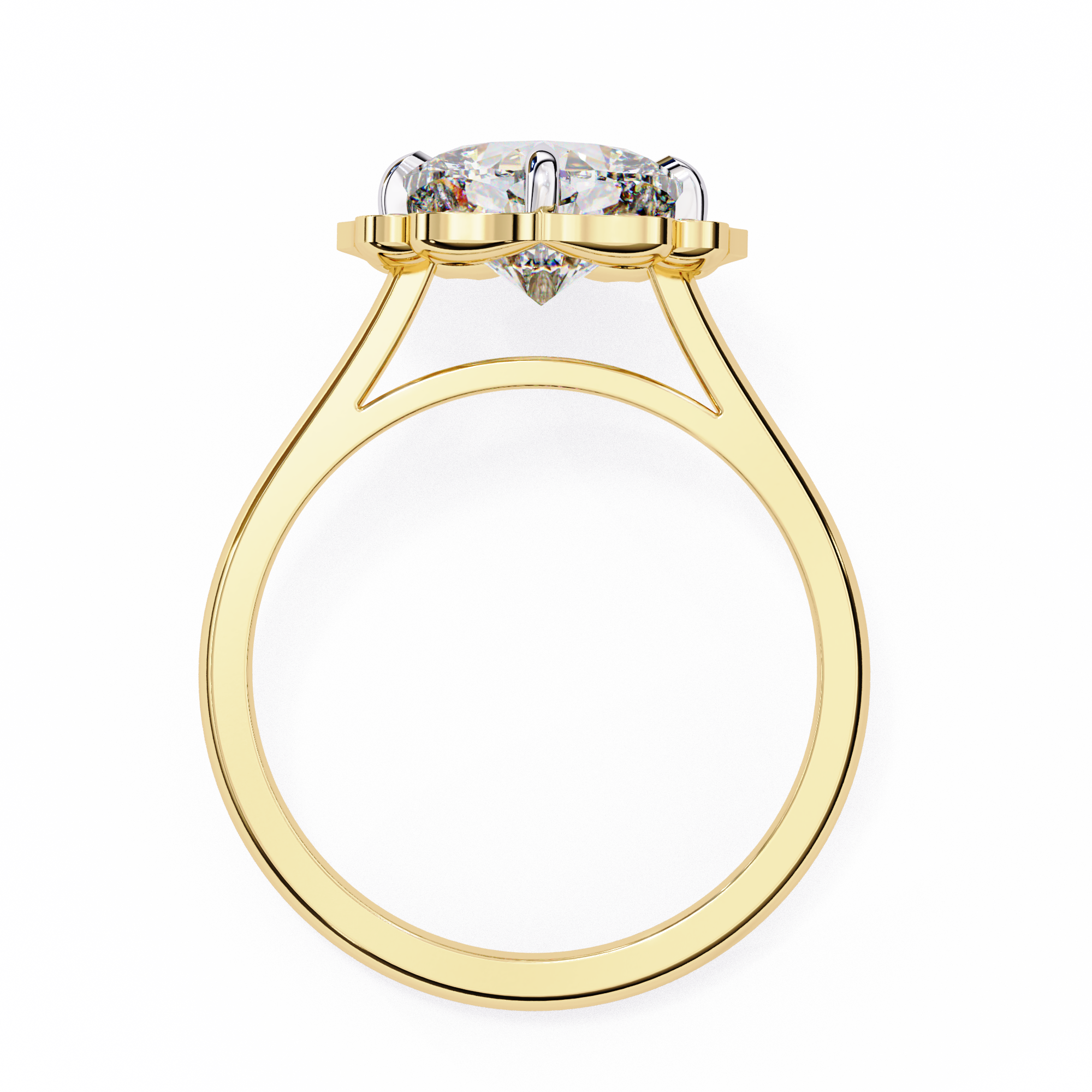 Cushion-Cut Lab-Grown Diamond Floral Halo Ring | Plain Solitaire Shank | VR260072