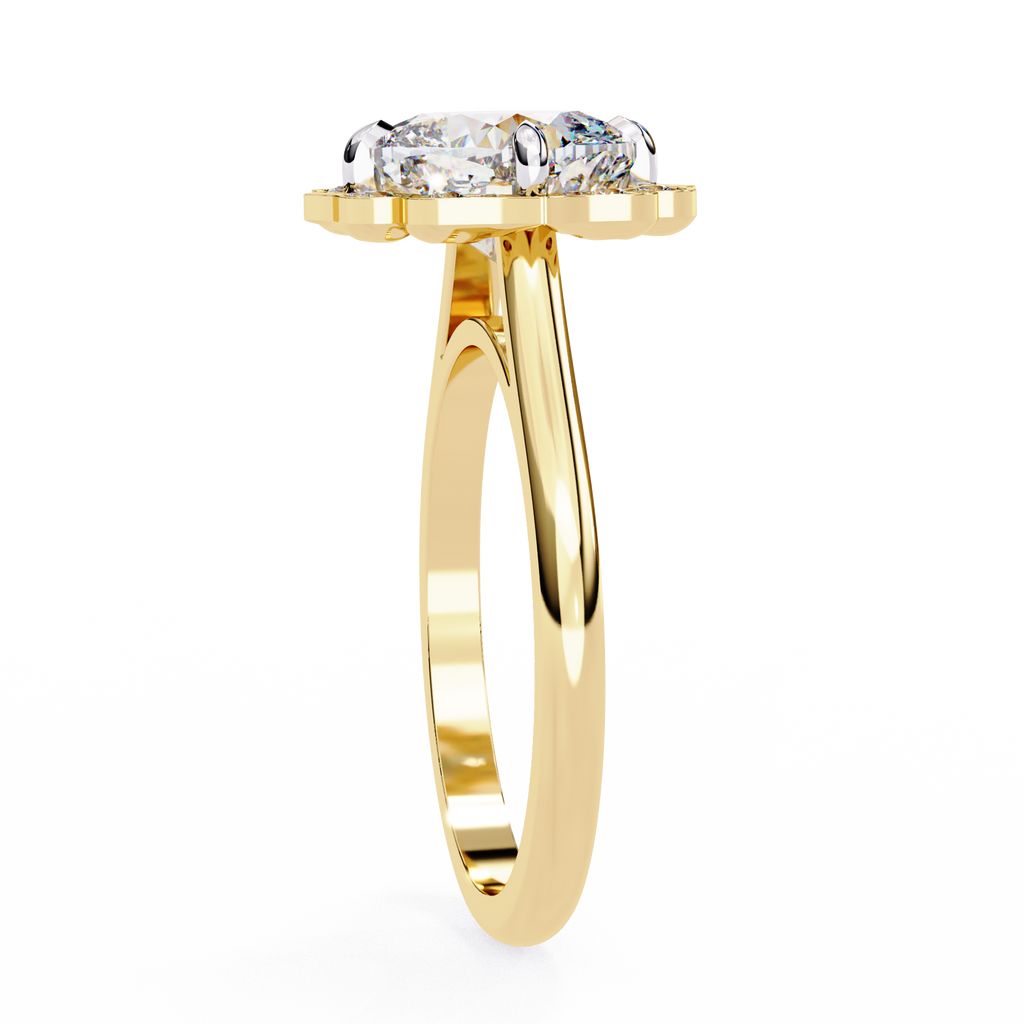 Cushion-Cut Lab-Grown Diamond Floral Halo Ring | Plain Solitaire Shank | VR260072