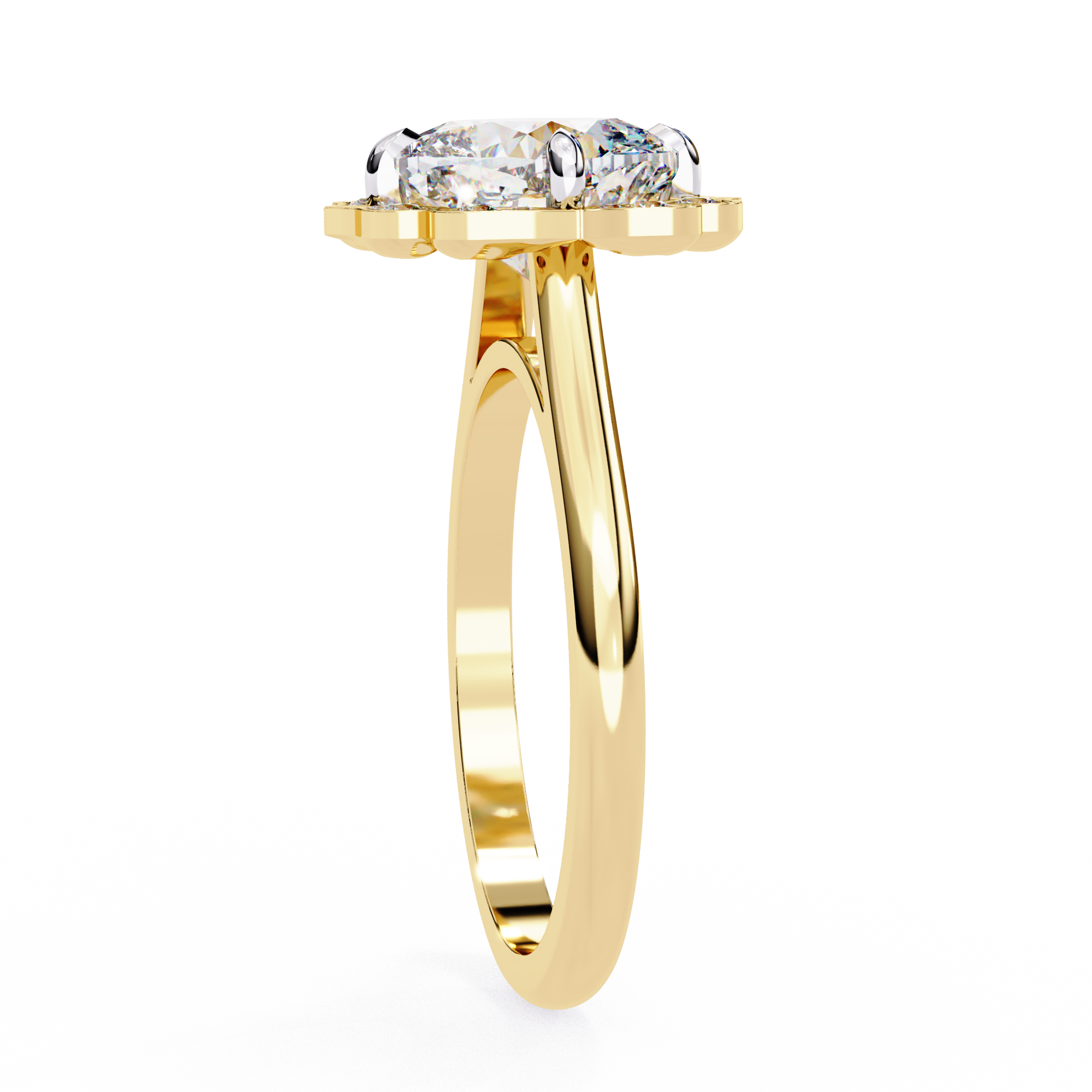 Cushion-Cut Lab-Grown Diamond Floral Halo Ring | Plain Solitaire Shank | VR260072