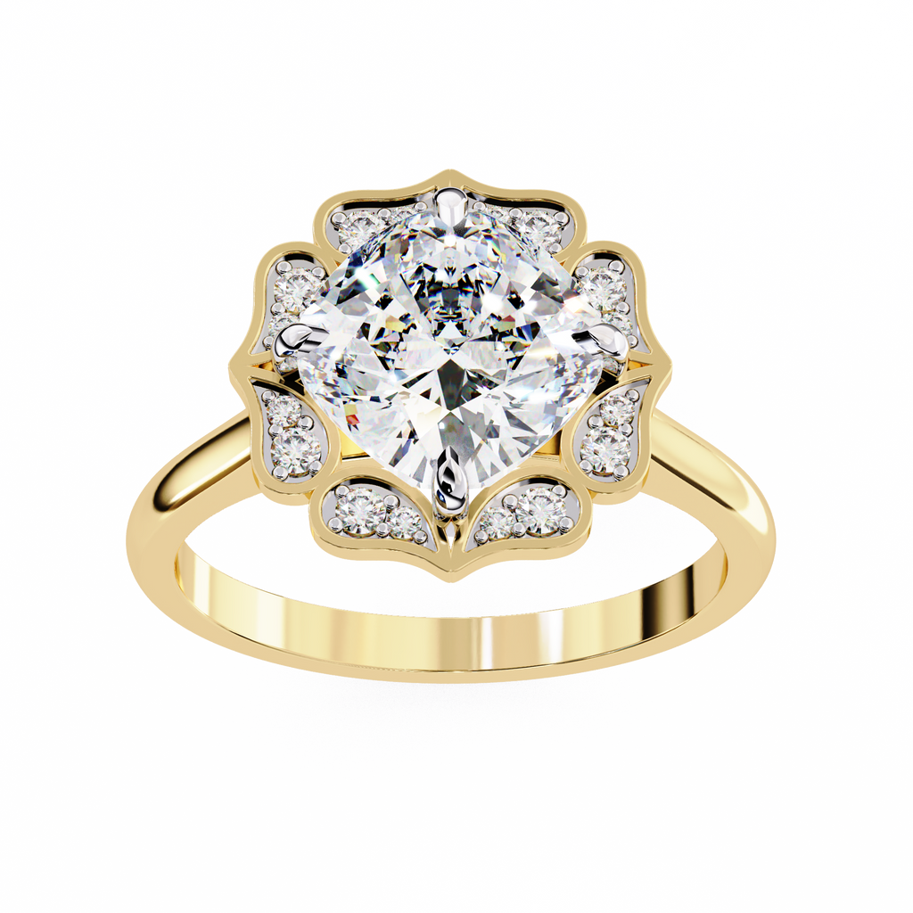 Cushion-Cut Lab-Grown Diamond Floral Halo Ring | Plain Solitaire Shank | VR260072