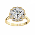 Cushion-Cut Lab-Grown Diamond Floral Halo Ring | Plain Solitaire Shank | VR260072