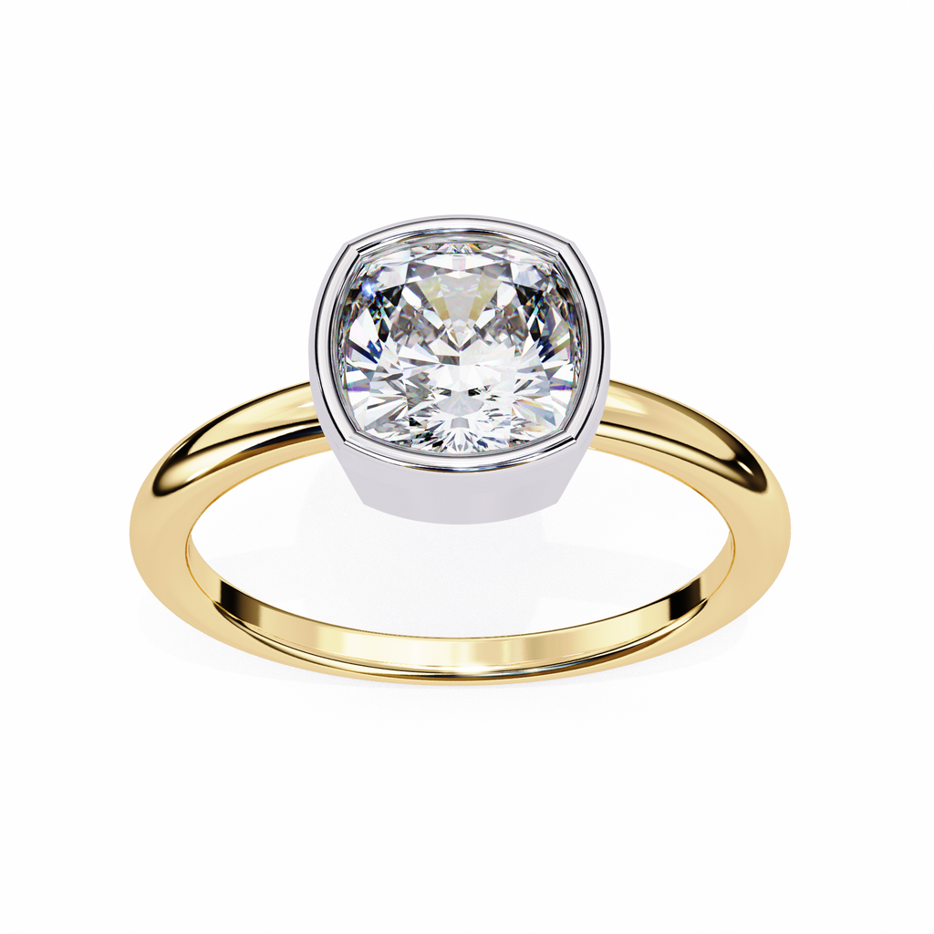 Cushion-Cut Lab-Grown Diamond Bezel Solitaire Ring | Plain Shank | VR260073