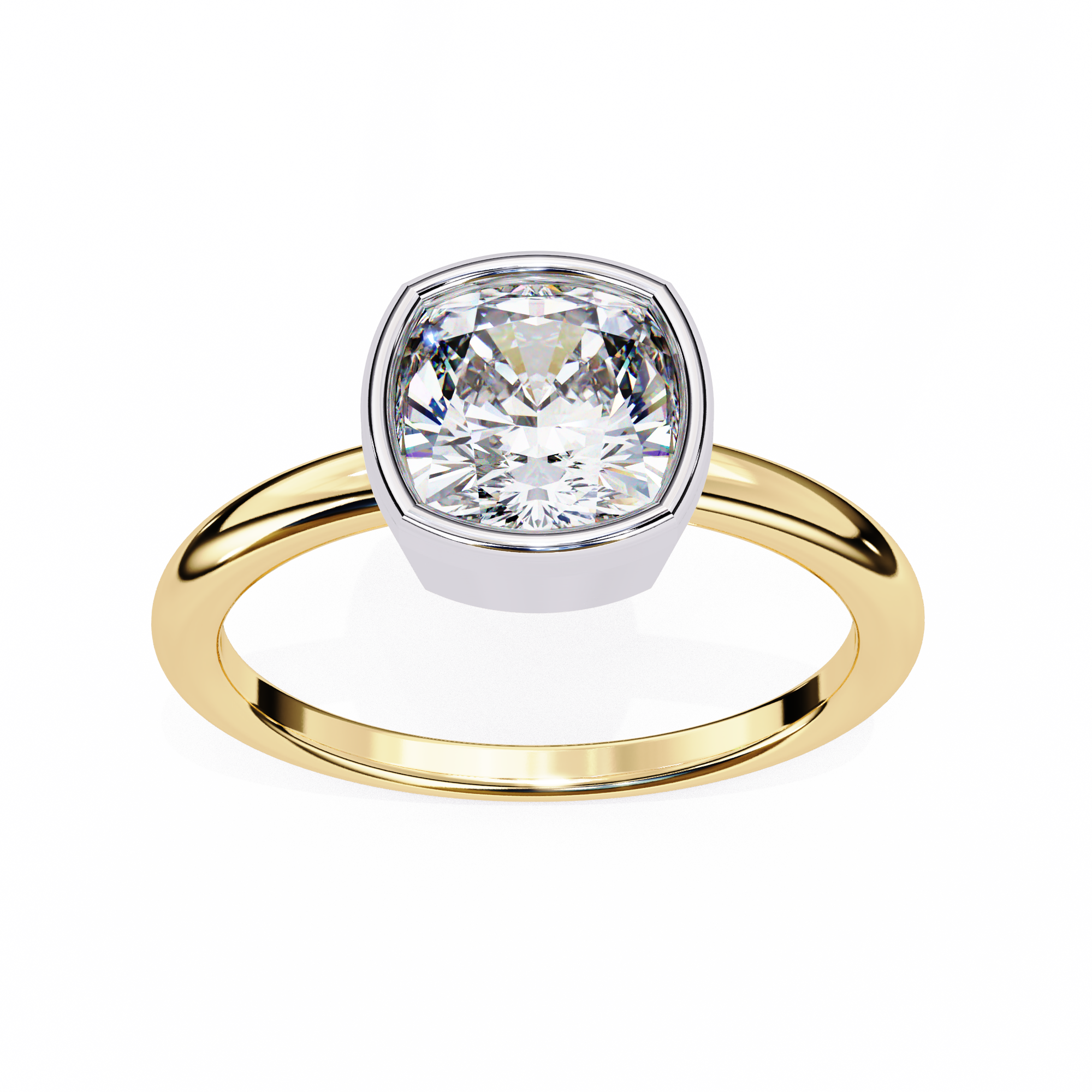 Cushion-Cut Lab-Grown Diamond Bezel Solitaire Ring | Plain Shank | VR260073