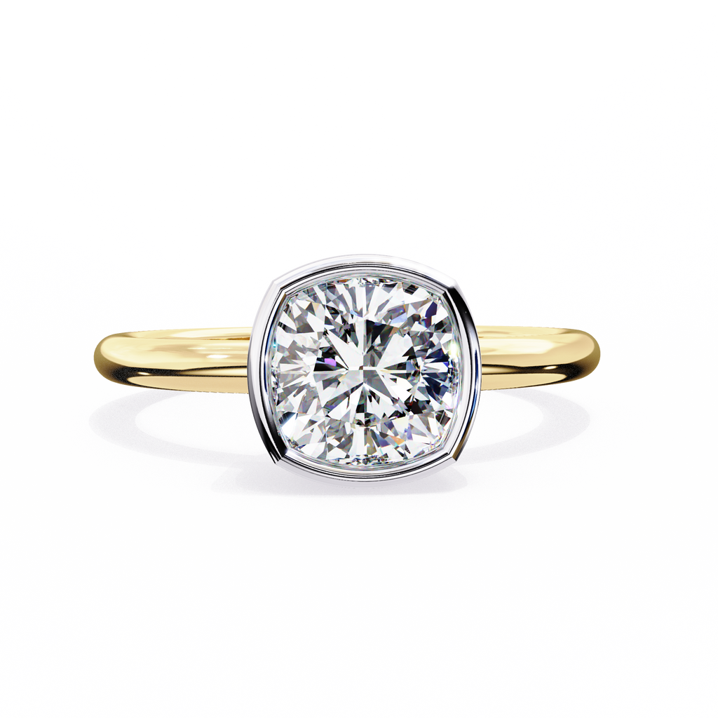 Cushion-Cut Lab-Grown Diamond Bezel Solitaire Ring | Plain Shank | VR260073