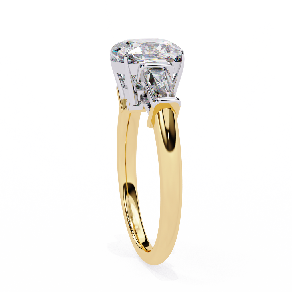Cushion-Cut Lab-Grown Diamond Three-Stone Ring | Straight Baguette Sides & Plain Shank | VR260075