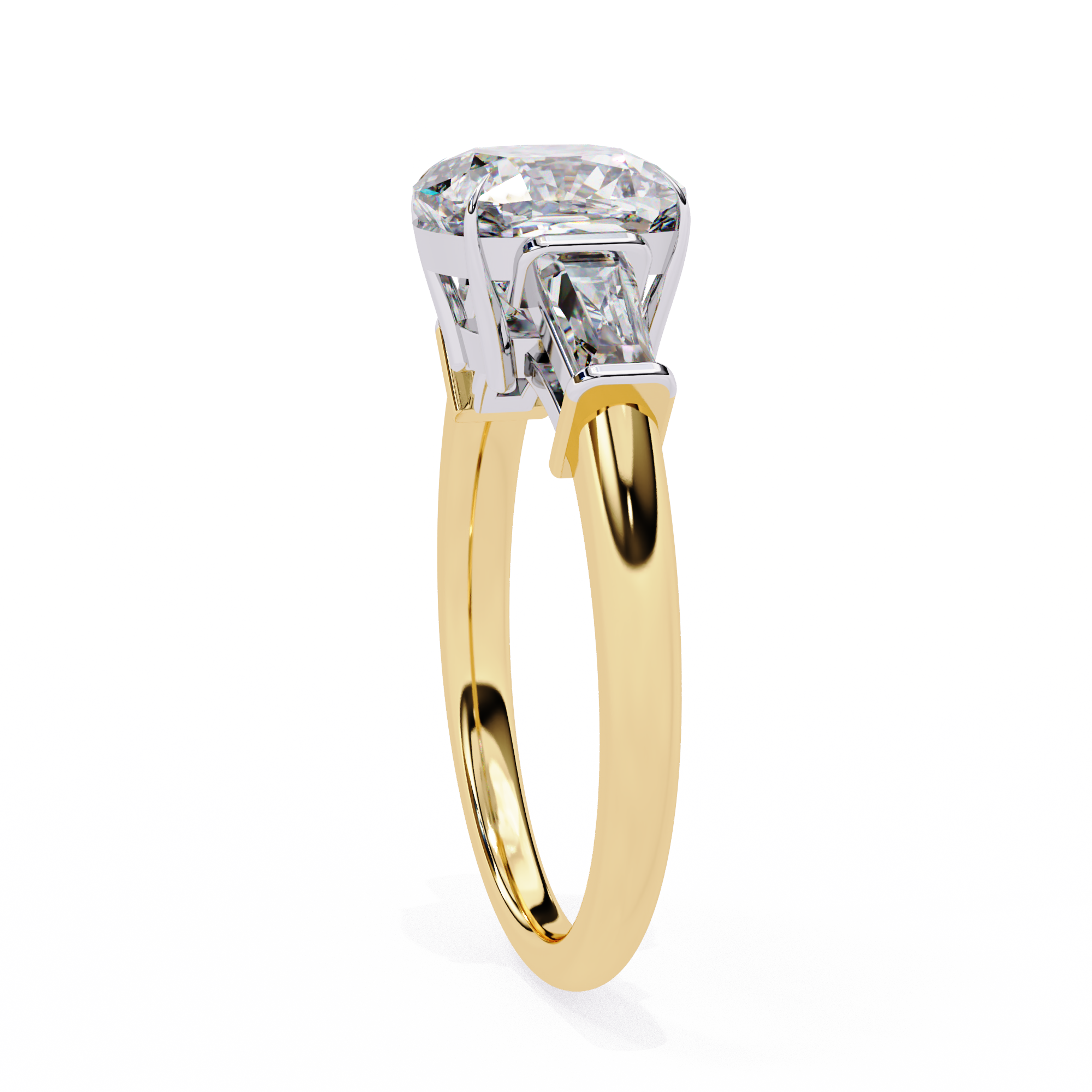 Cushion-Cut Lab-Grown Diamond Three-Stone Ring | Straight Baguette Sides & Plain Shank | VR260075
