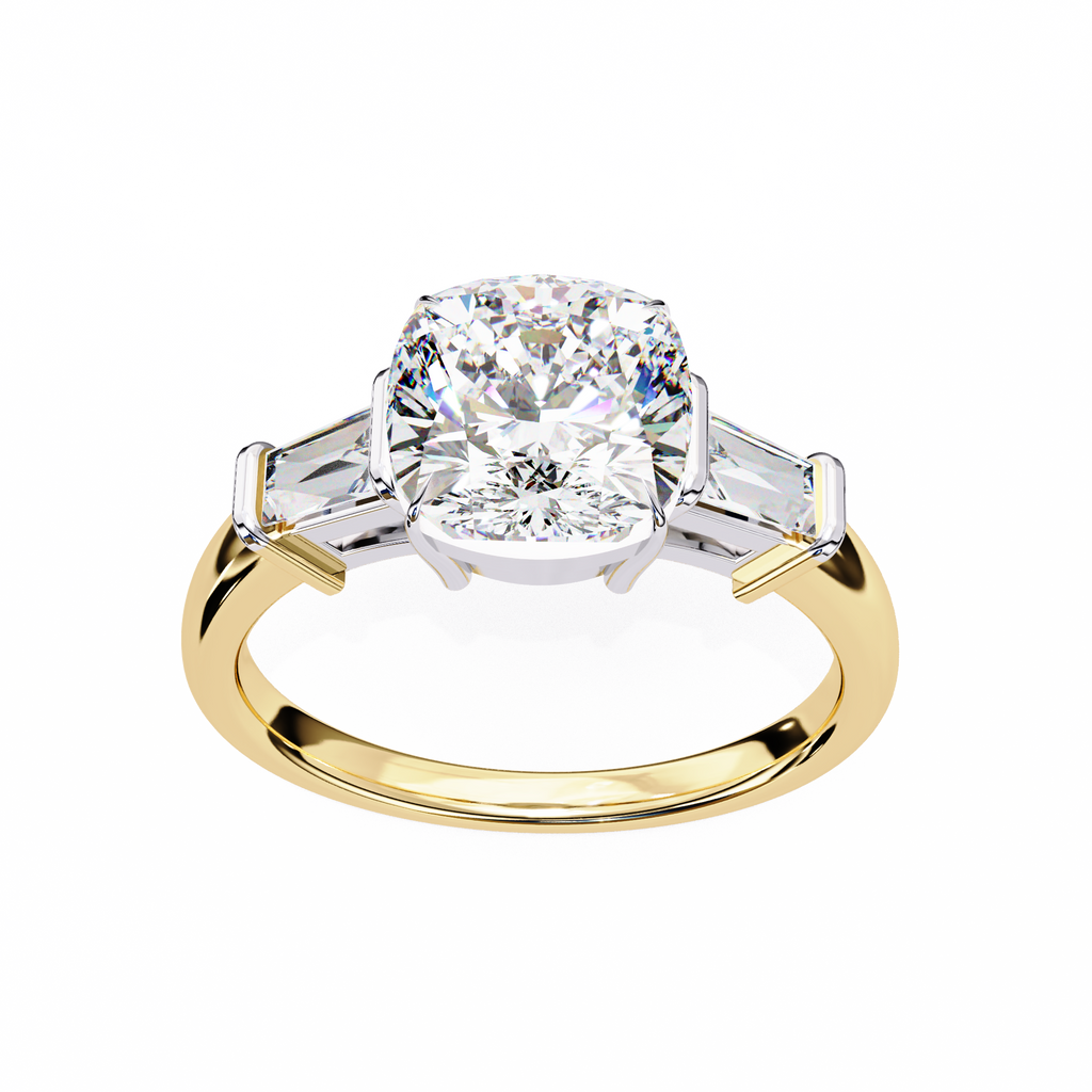 Cushion-Cut Lab-Grown Diamond Three-Stone Ring | Straight Baguette Sides & Plain Shank | VR260075