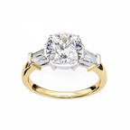 Cushion-Cut Lab-Grown Diamond Three-Stone Ring | Straight Baguette Sides & Plain Shank | VR260075
