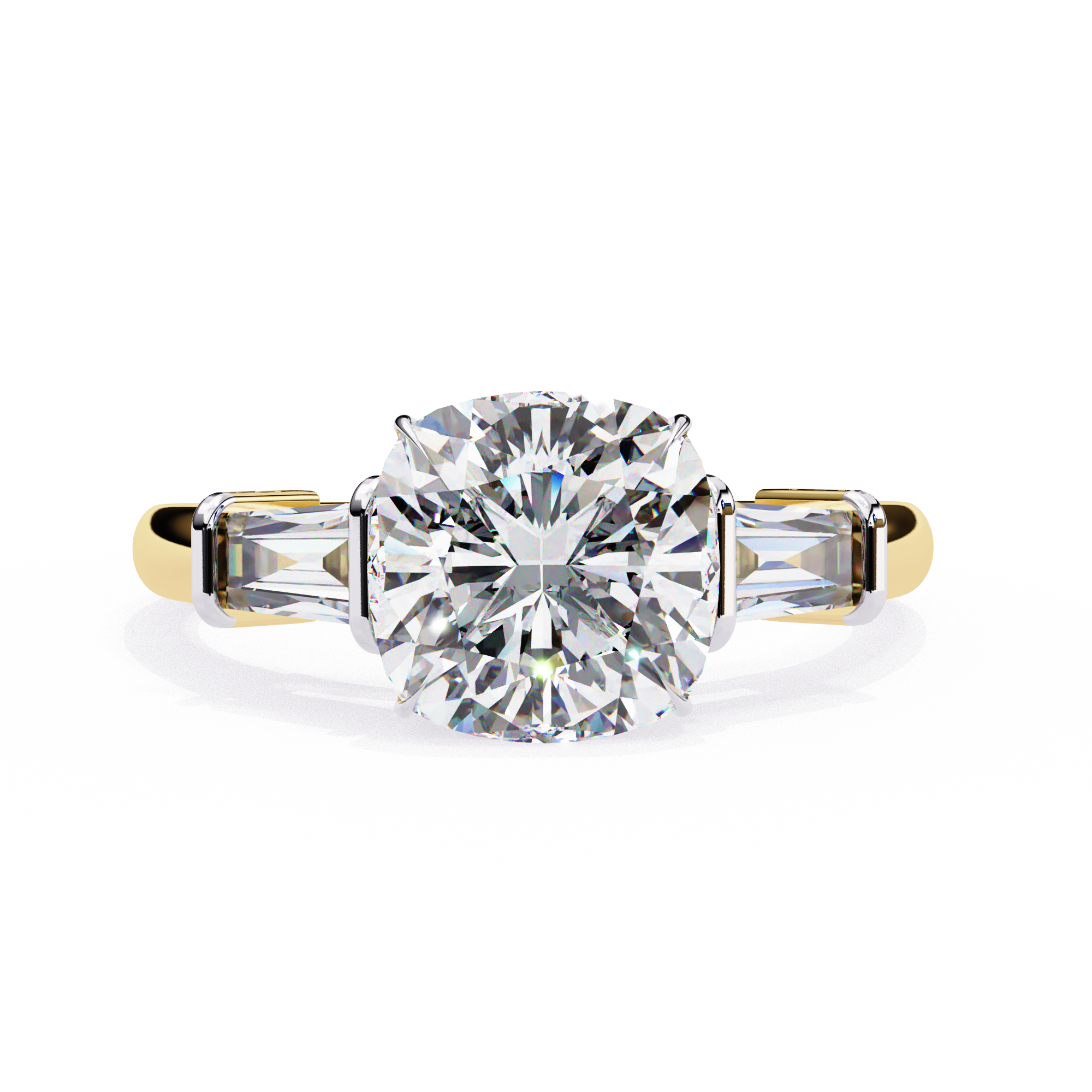 Cushion-Cut Lab-Grown Diamond Three-Stone Ring | Straight Baguette Sides & Plain Shank | VR260075