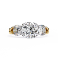 Cushion-Cut Lab-Grown Diamond Three-Stone Ring | Round Brilliant Sides & Plain Shank | VR260076