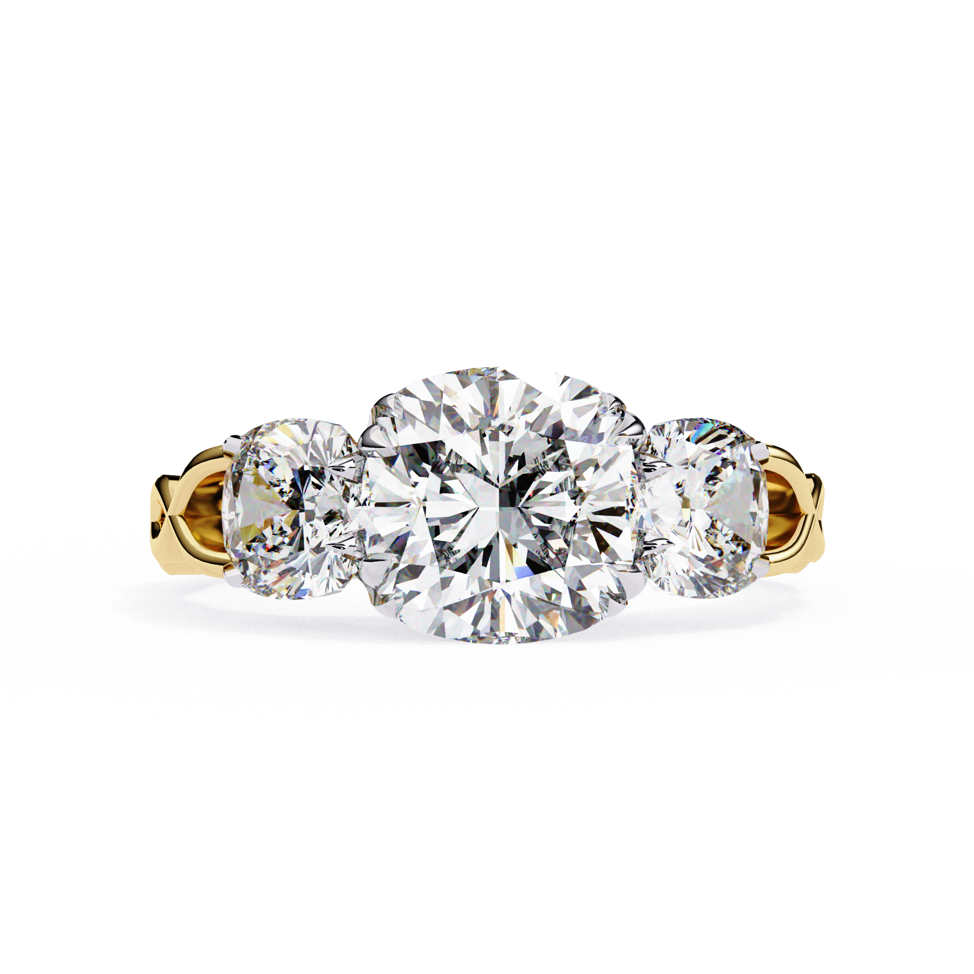 Cushion-Cut Lab-Grown Diamond Three-Stone Ring | Round Brilliant Sides & Plain Shank | VR260076