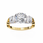 Cushion-Cut Lab-Grown Diamond Three-Stone Ring | Round Brilliant Sides & Plain Shank | VR260076