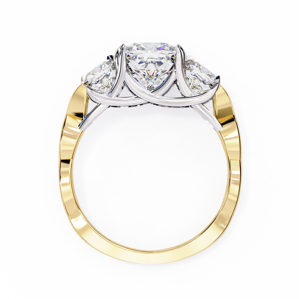 Cushion-Cut Lab-Grown Diamond Three-Stone Ring | Round Brilliant Sides & Plain Shank | VR260076