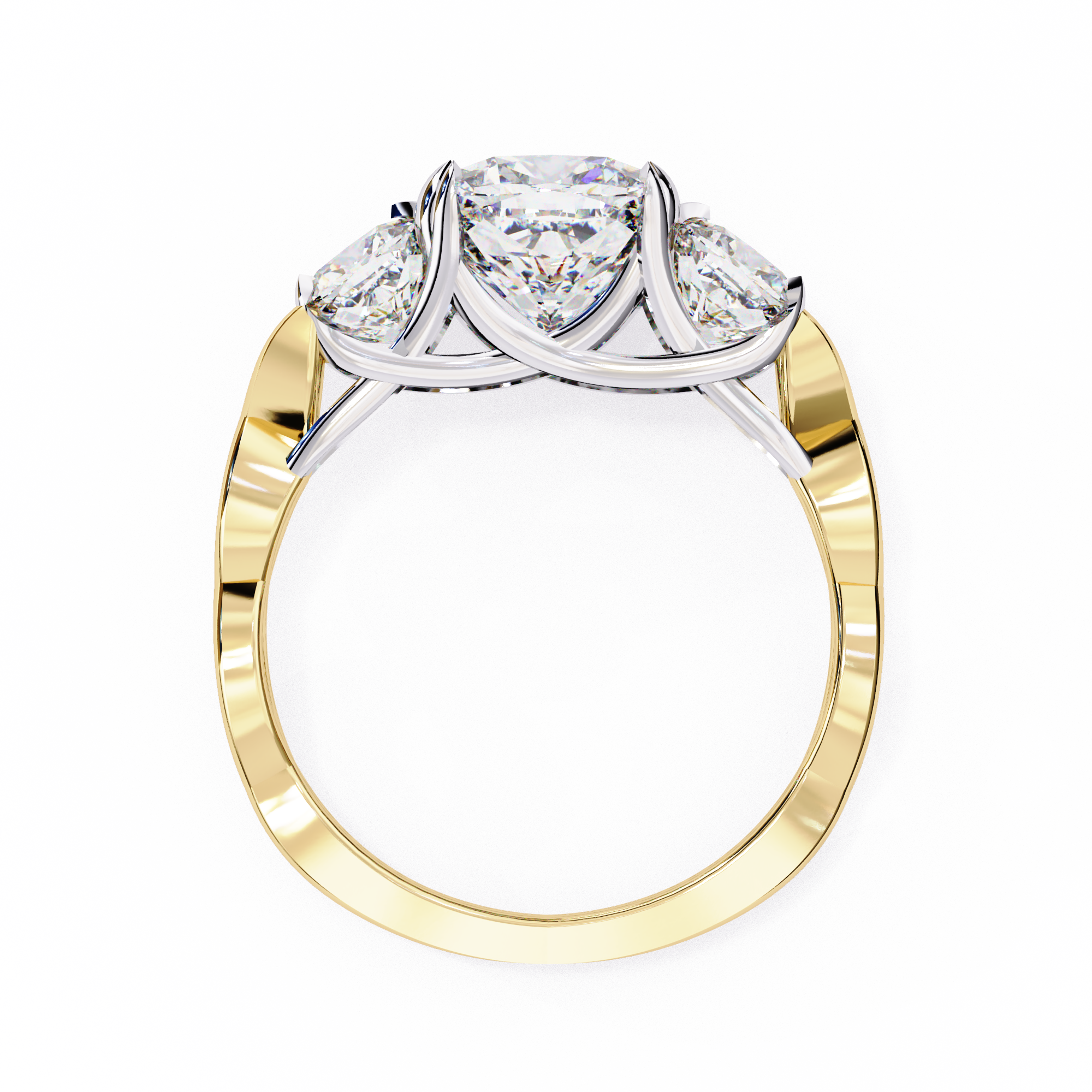 Cushion-Cut Lab-Grown Diamond Three-Stone Ring | Round Brilliant Sides & Plain Shank | VR260076