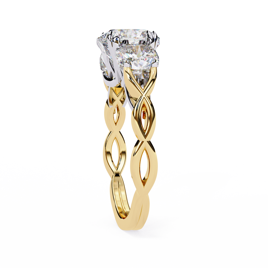 Cushion-Cut Lab-Grown Diamond Three-Stone Ring | Round Brilliant Sides & Plain Shank | VR260076