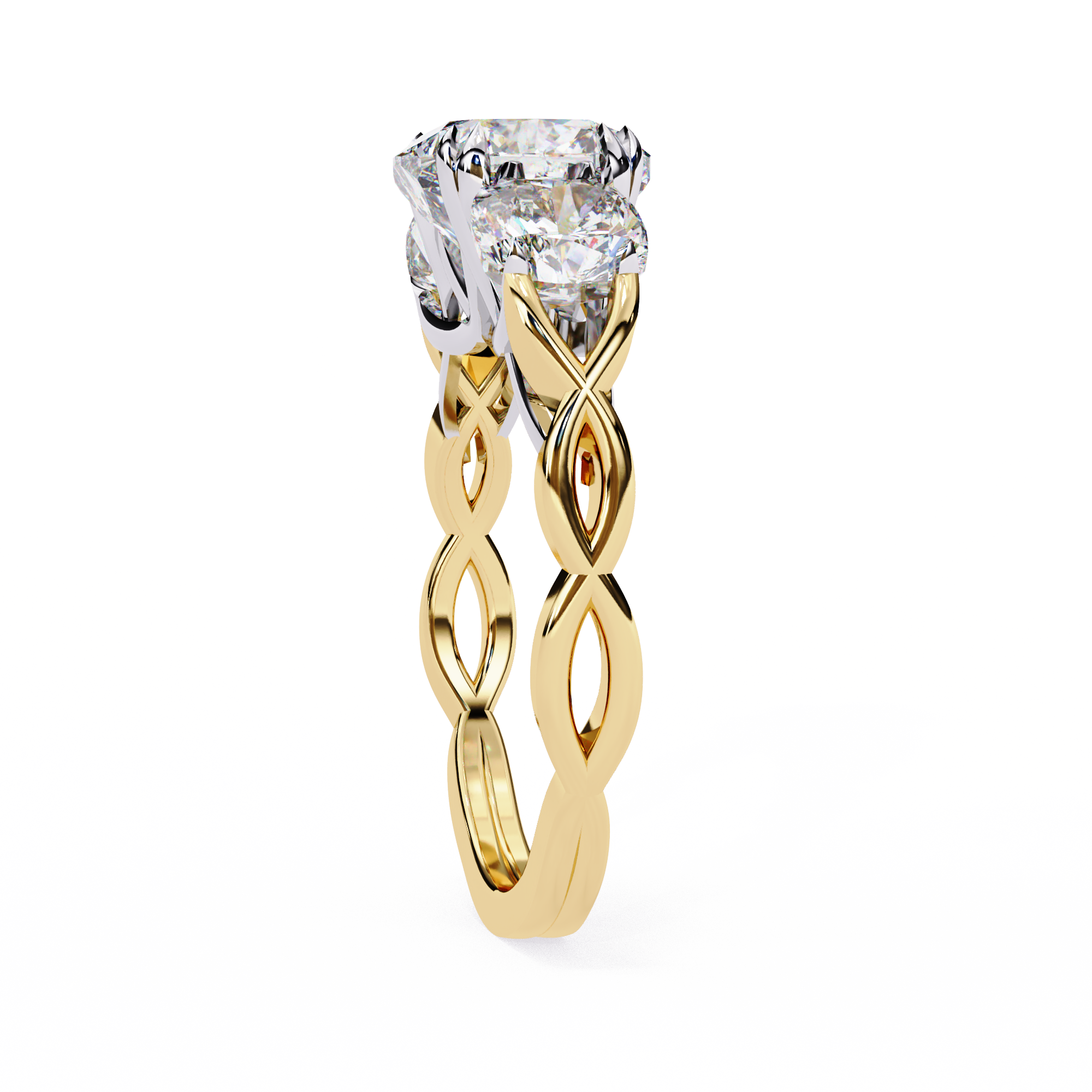 Cushion-Cut Lab-Grown Diamond Three-Stone Ring | Round Brilliant Sides & Plain Shank | VR260076