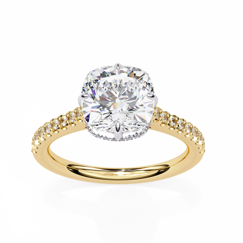 Cushion-Cut Lab-Grown Diamond Solitaire Ring | Pavé Shank & Hidden Halo Gallery | VR260077