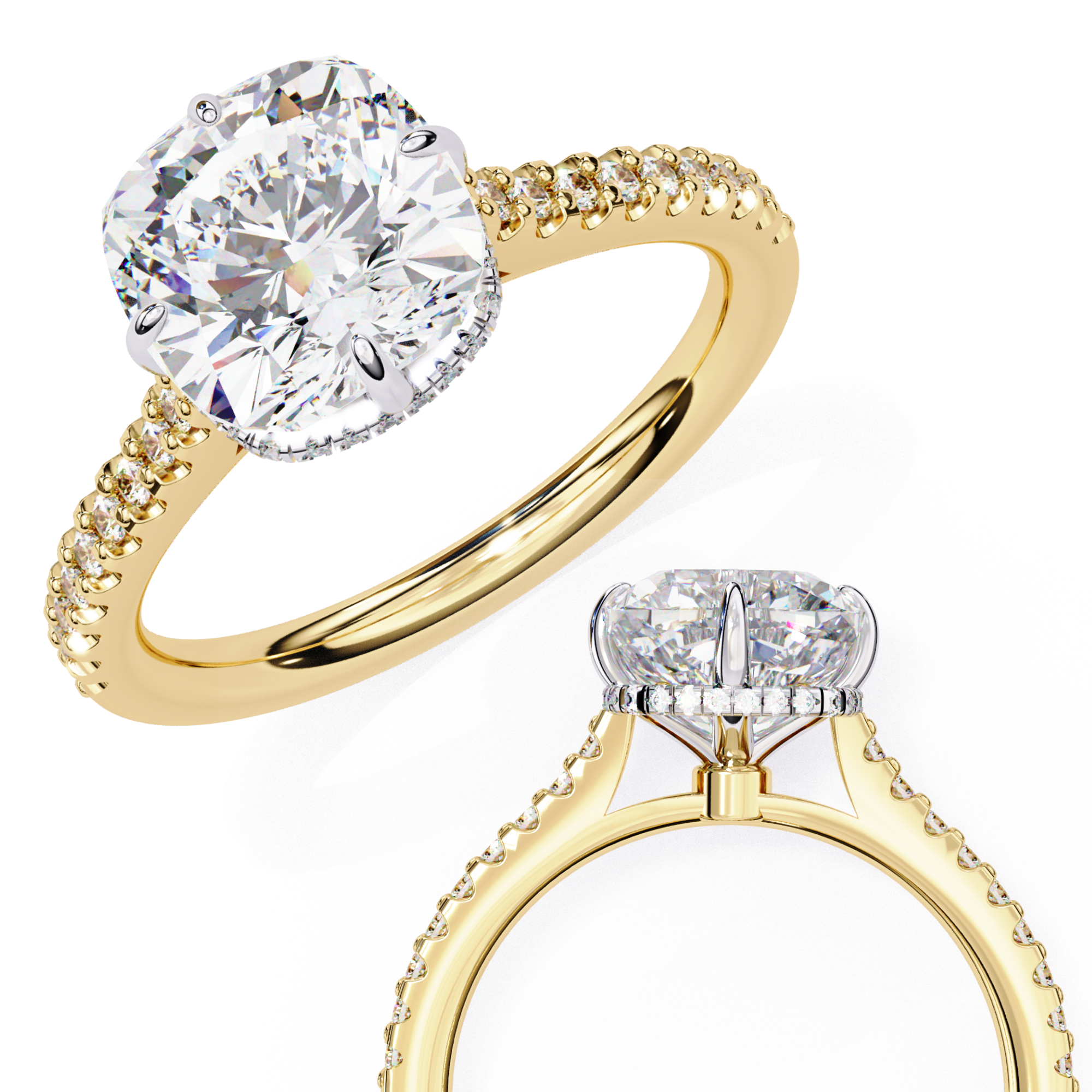 Cushion-Cut Lab-Grown Diamond Solitaire Ring | Pavé Shank & Hidden Halo Gallery | VR260077