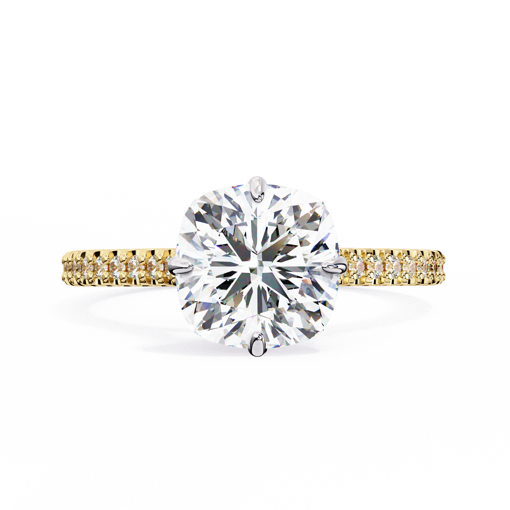 Cushion-Cut Lab-Grown Diamond Solitaire Ring | Pavé Shank & Hidden Halo Gallery | VR260077
