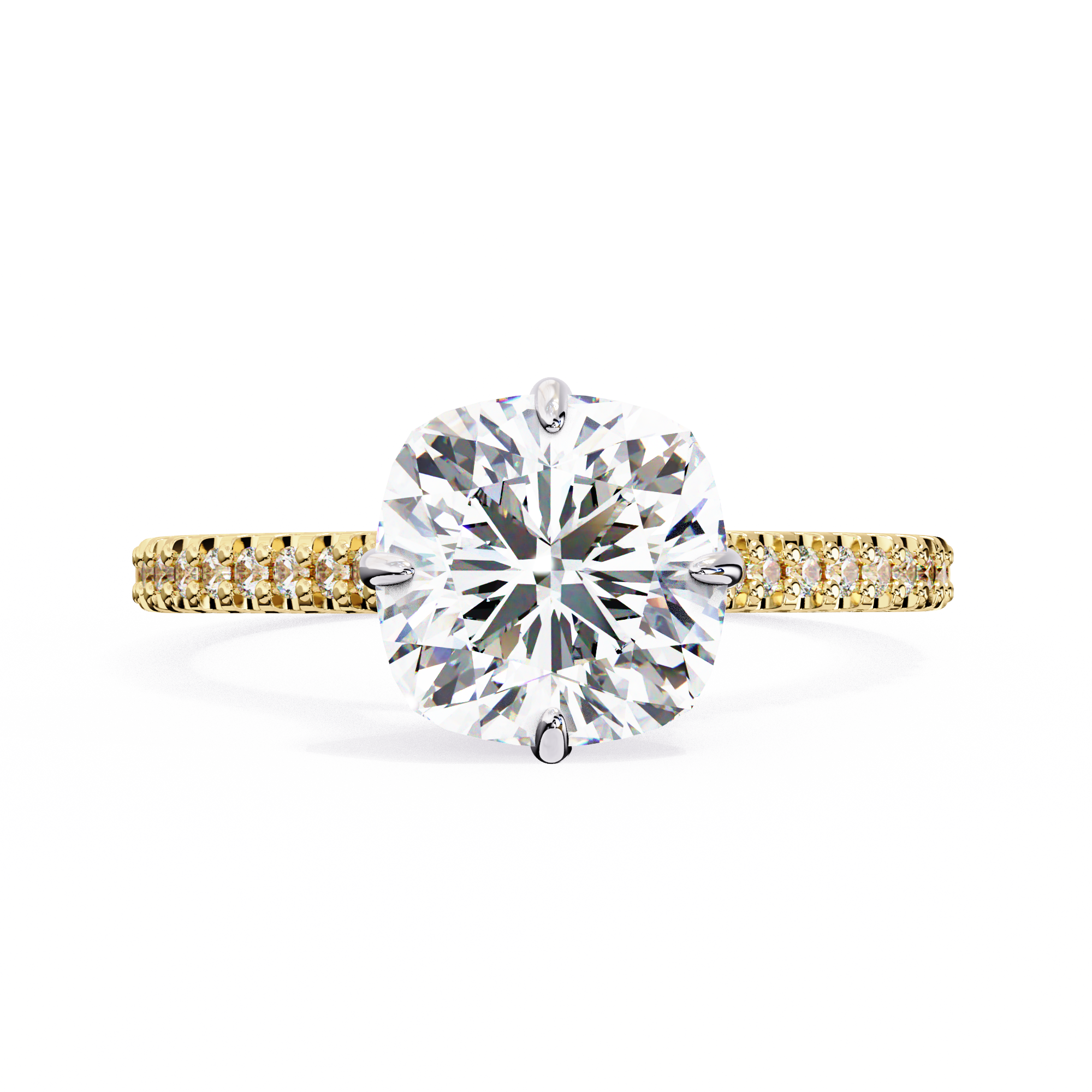 Cushion-Cut Lab-Grown Diamond Solitaire Ring | Pavé Shank & Hidden Halo Gallery | VR260077