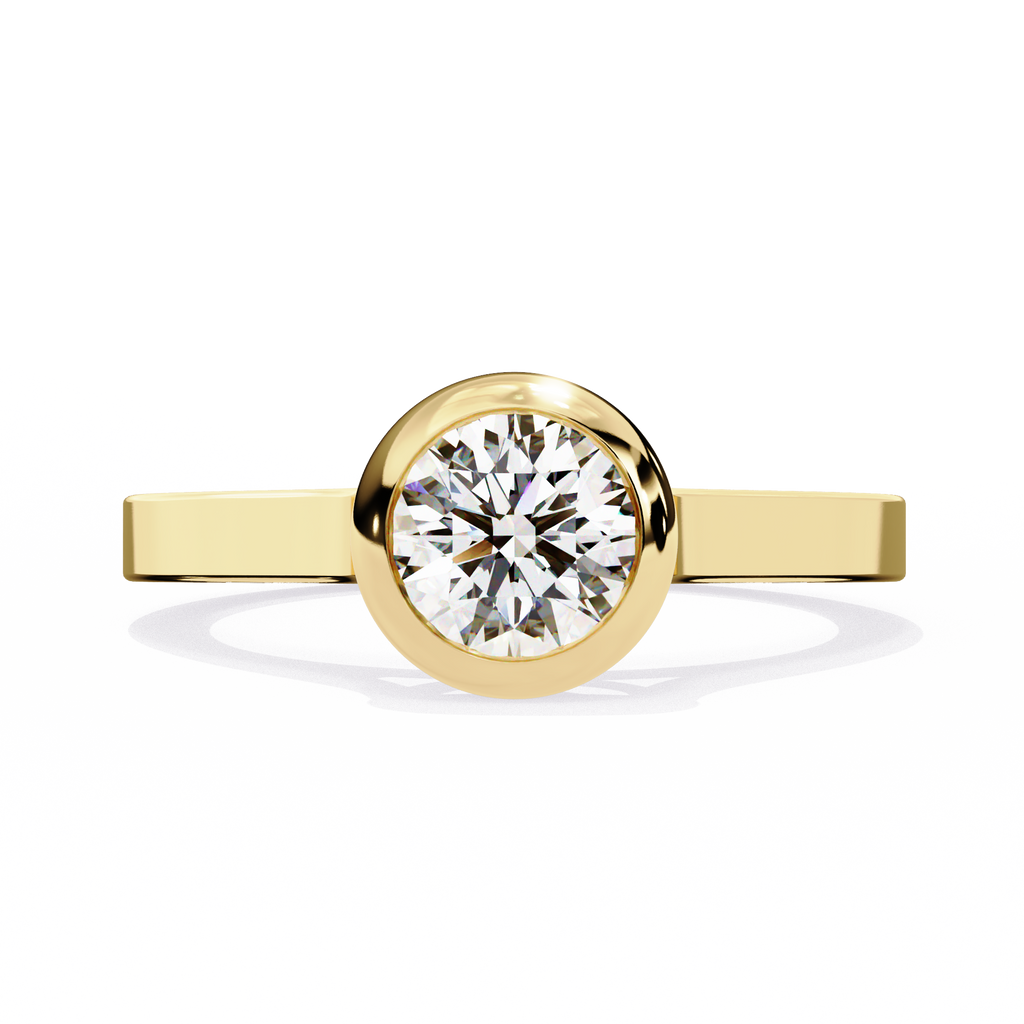 Round-Cut Lab-Grown Diamond Bezel Solitaire Ring | Plain Gold Shank | VR260078