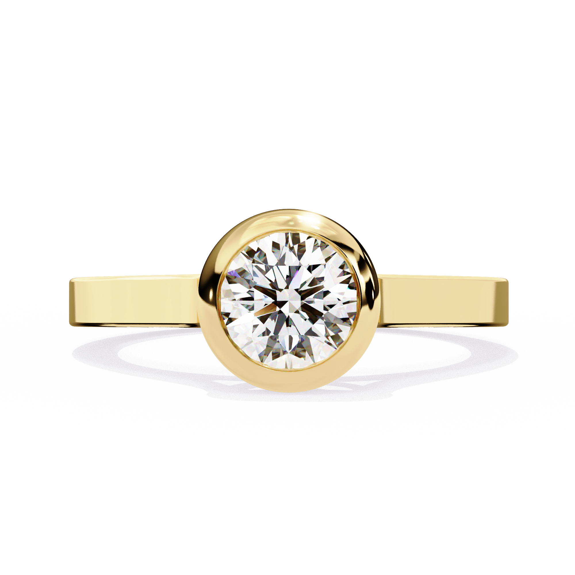 Round-Cut Lab-Grown Diamond Bezel Solitaire Ring | Plain Gold Shank | VR260078