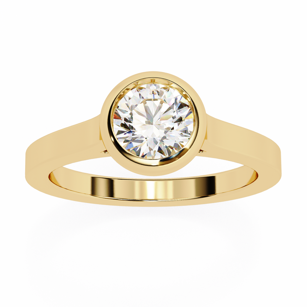 Round-Cut Lab-Grown Diamond Bezel Solitaire Ring | Plain Gold Shank | VR260078